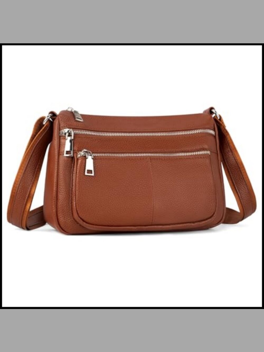 Genuine Leather Crossbody Bag RFID Multi Zip Shoulder Purse
